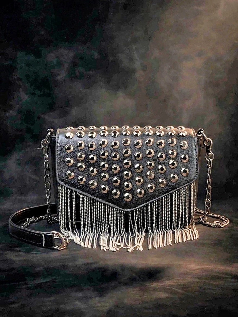 Black Studded Fringe Crossbody Bag - Picture 5 of 12